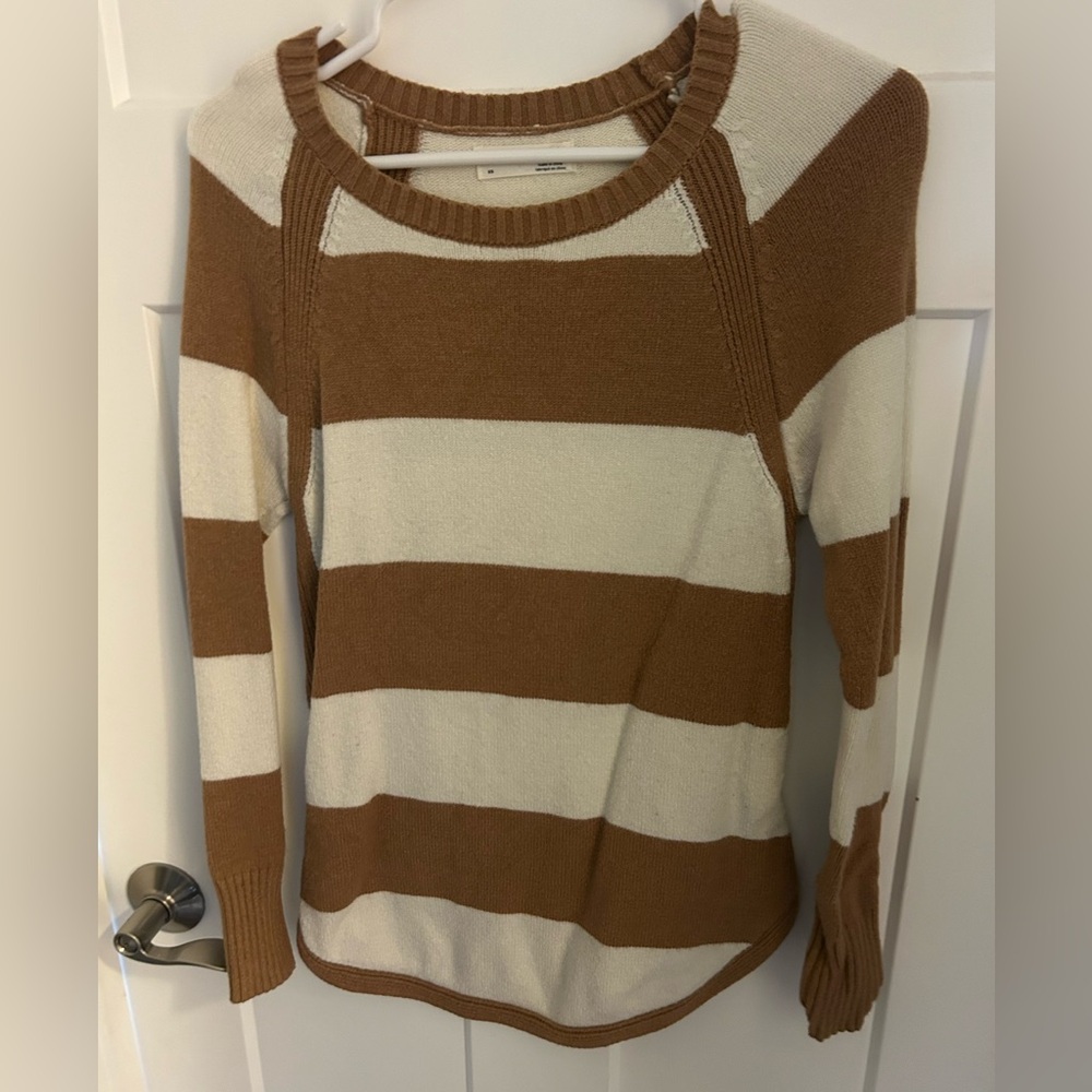 Anthropologie rugby sweater - tan and white striped - XS
